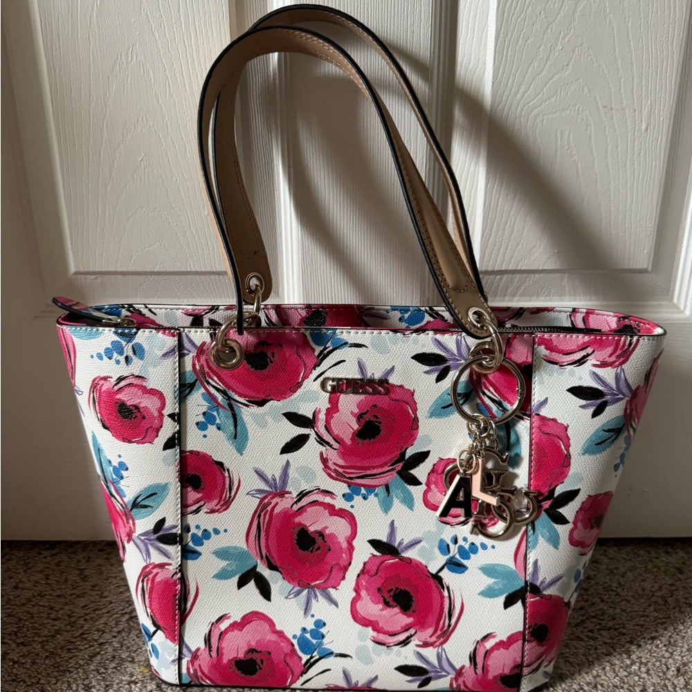 Guess Pink and Blue Floral Tote Bag